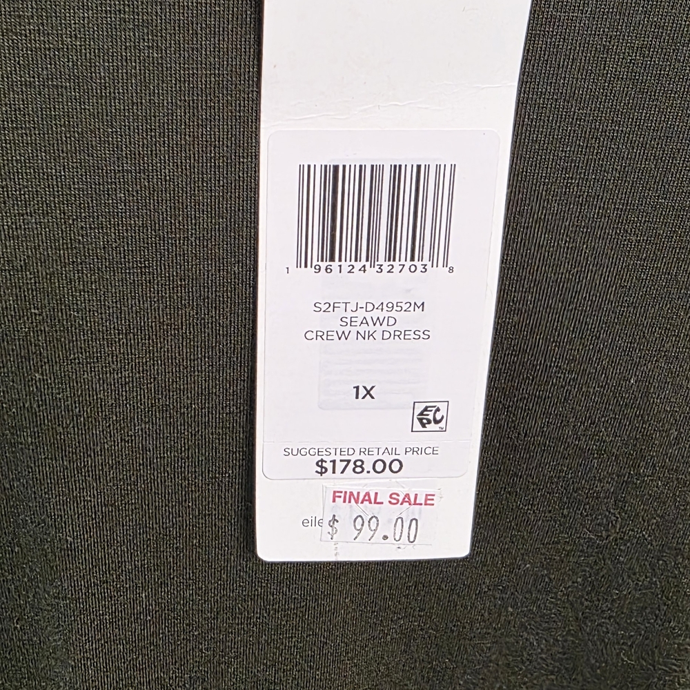 Eileen Fisher Seaweed Green Crew Neck Dress - Picture 3 of 5